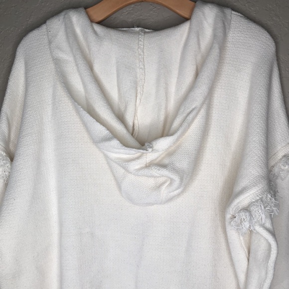 Oversized soft cotton blend fringe flame details on arms hooded sweater - Picture 6 of 9